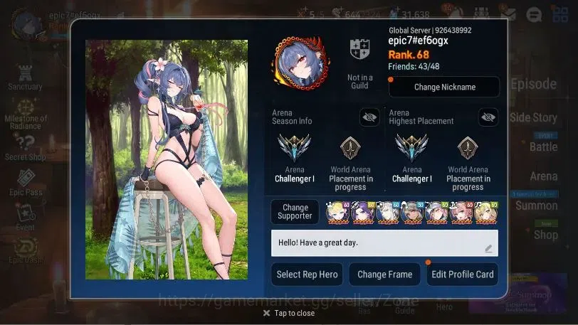 Epic Seven Accounts Limited Hero Global Unverif|17ML(TR Elvira,Zio,C Pavel,Belian Etc.)+Aube,Rinak,A Fumyr|Fresh 1