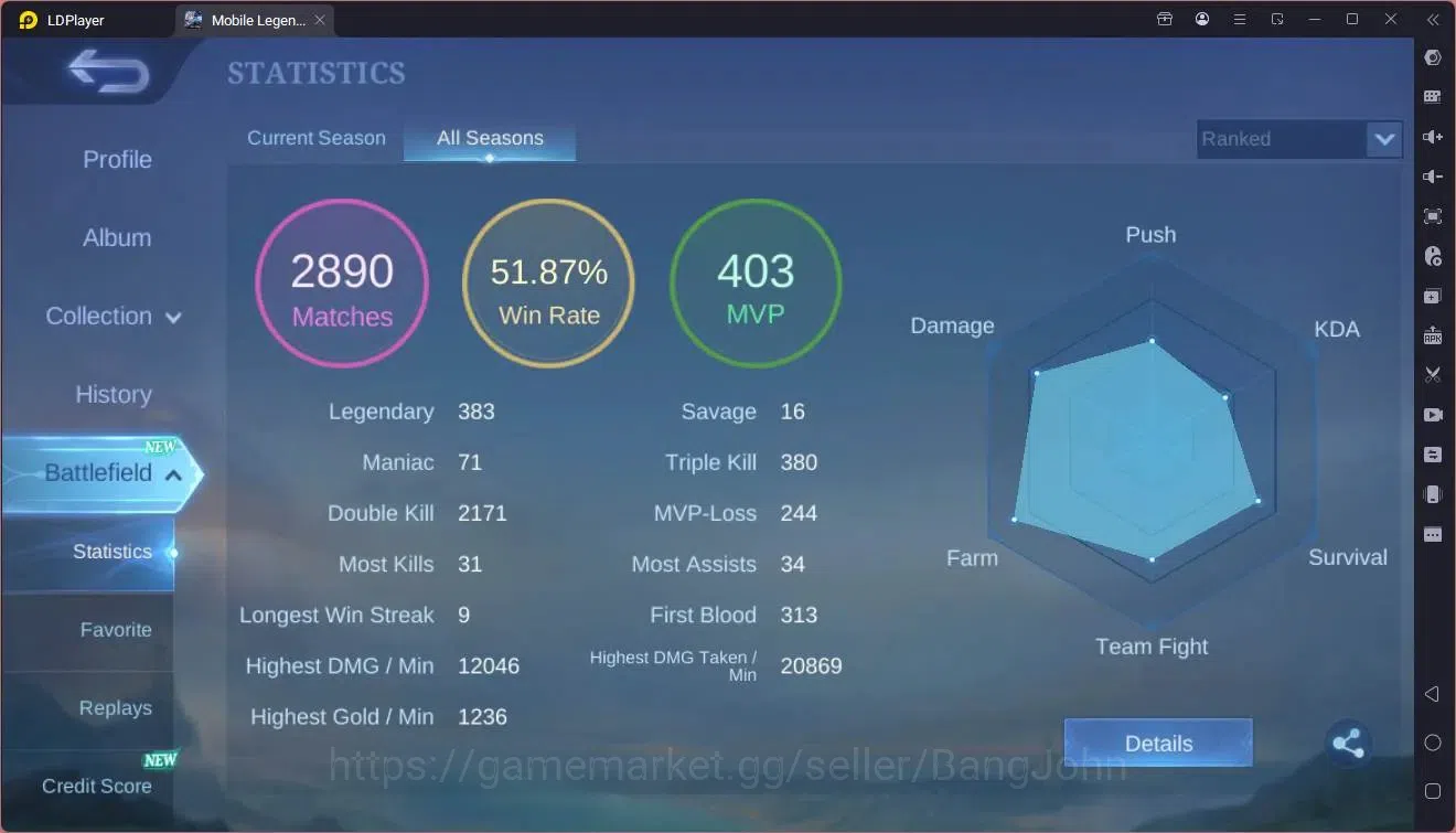 Mobile Legends: Bang Bang Accounts Global|Hero 92|Skin 128|Expert|CC Natalia|9th Fann image 4