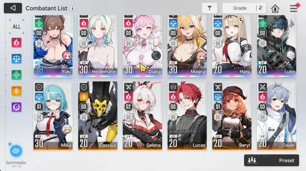 Chaos Zero Nightmare Accounts GLOBAL Lv 32|6 SSR [Haidemarie, Diana, Yuki, Haru, Luke, Magna]|8 SR 3