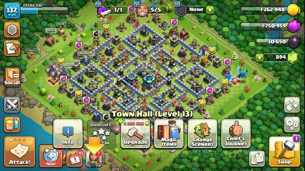 Clash of Clans Accounts High-End LV 137|TH 13|HH 7|Clash-A-Rama Scenery|BK 67,AQ 67,GW 41,MP 43,RC 20,BM 8|894 Gem+472 1