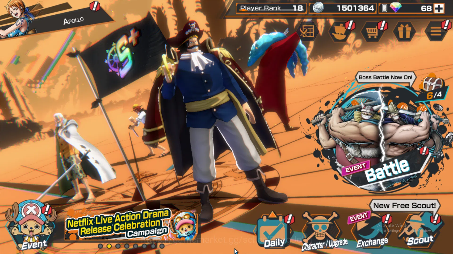 One Piece Bounty Rush Others GLOBAL | MAX 6 | EX 2 | GP Roger, LH D. garp, Capt image 1