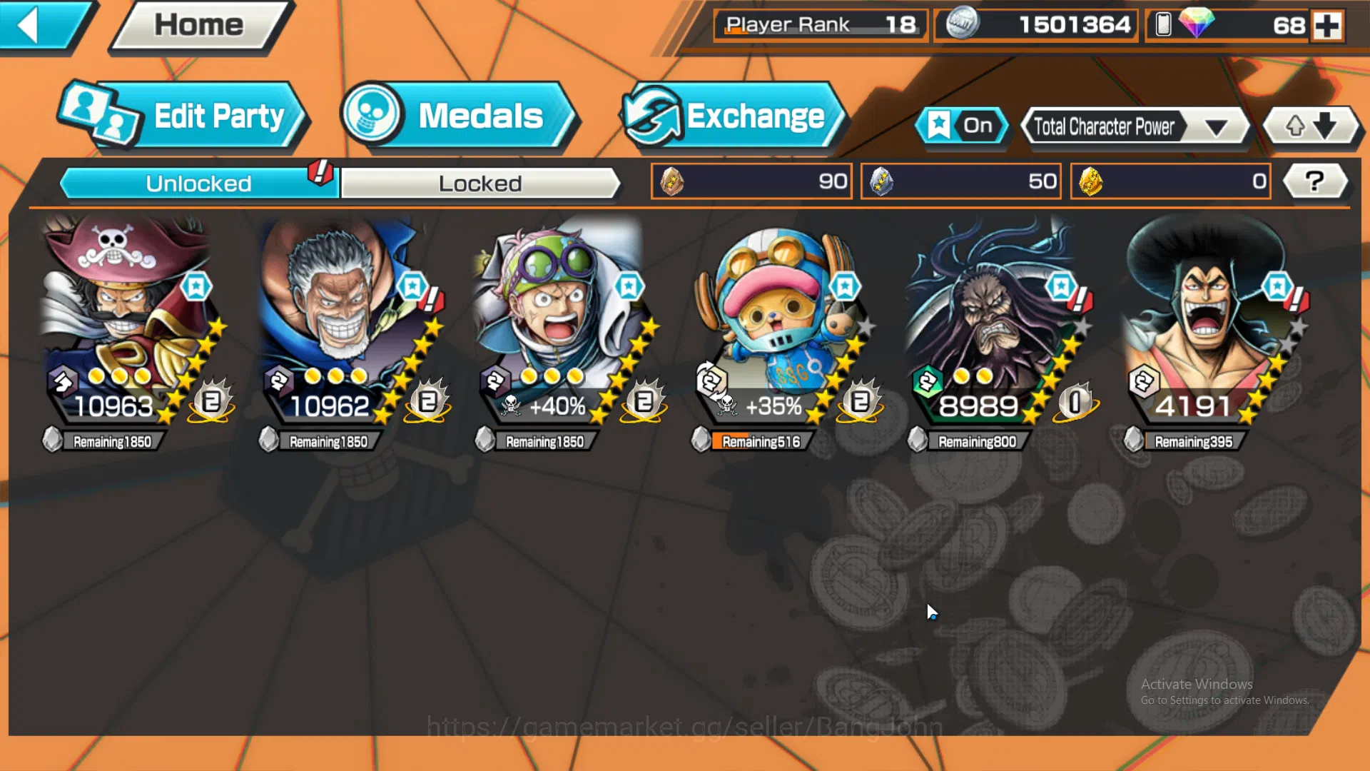 One Piece Bounty Rush Accounts GLOBAL | MAX 6 | EX 2 | GP Roger, LH D. garp, Capt image 2