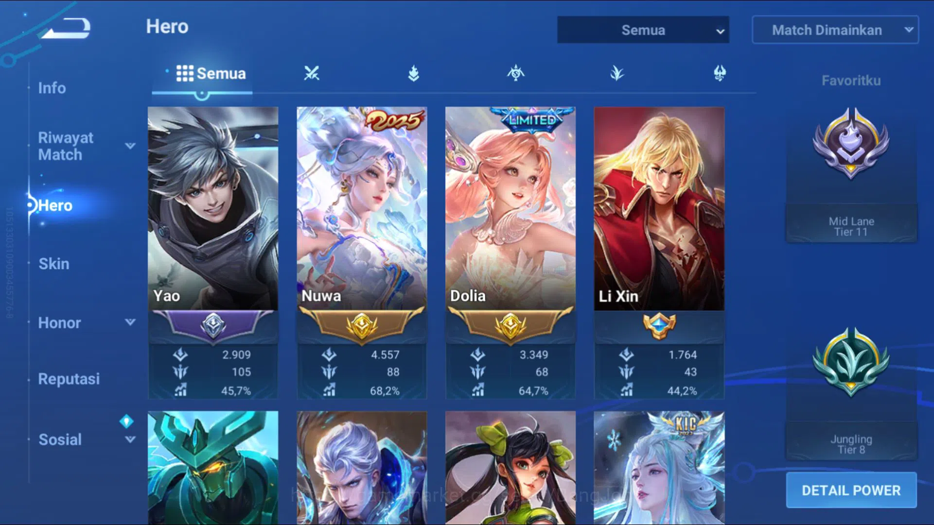 Honor of Kings Accounts Others [GLOBAL] 112H/118S | LGD ALLAIN/WUKONG | KIC LUNA | 2025 NUWA/LAM | LIMIT DOLIA | MANY 2