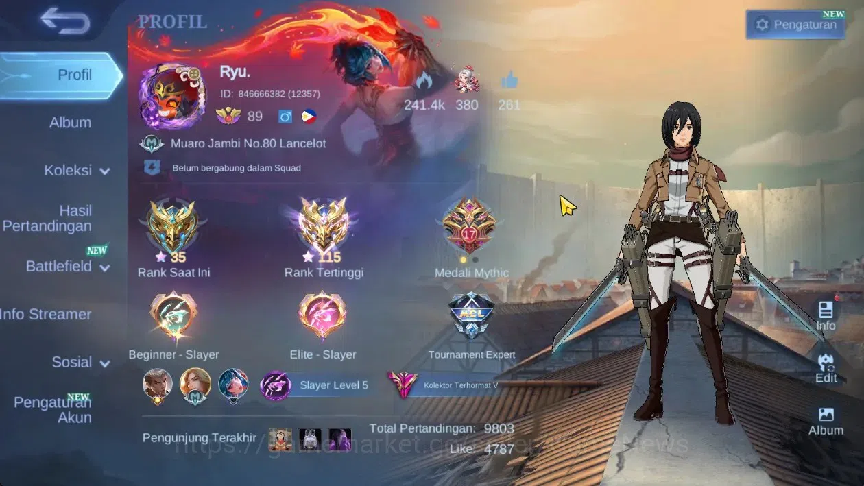Mobile Legends: Bang Bang Accounts Others Hero 133|Skin 305|Ex Immo 115|Legend Franco,AOT Fanny,Naruto Suyou,Nexus Nolan,CC 1