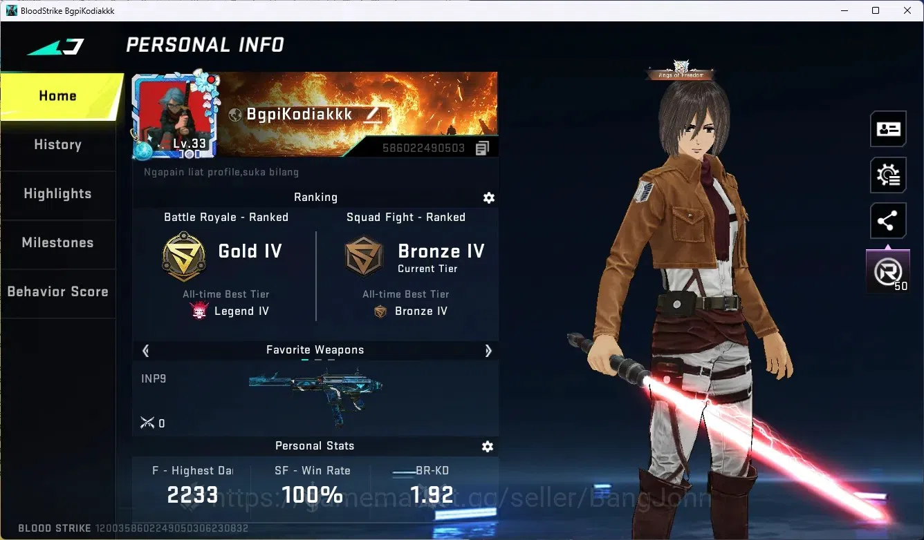 Blood Strike Accounts ASIA|1 Ultra Melee: Lightblade | 3 Collab Gun [AOT image 1