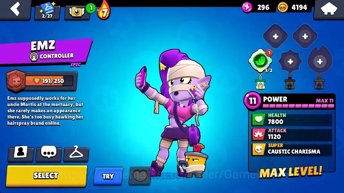Brawl Stars Accounts 1802Trophy|19 Brawlers 3 Max Lvl [Lumi,Emz,Colt]|14 Skins|1 Legend [Paper Cordel] 1 Myth [Patrol Juju 17