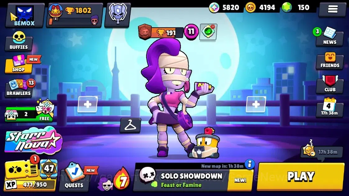 Brawl Stars Accounts 1802Trophy|19 Brawlers 3 Max Lvl [Lumi,Emz,Colt]|14 Skins|1 Legend [Paper Cordel] 1 Myth [Patrol Juju 3