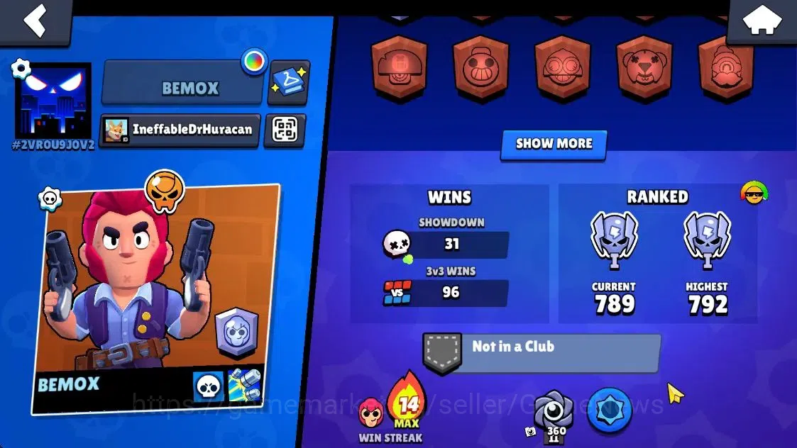 Brawl Stars Accounts 1802Trophy|19 Brawlers 3 Max Lvl [Lumi,Emz,Colt]|14 Skins|1 Legend [Paper Cordel] 1 Myth [Patrol Juju 4