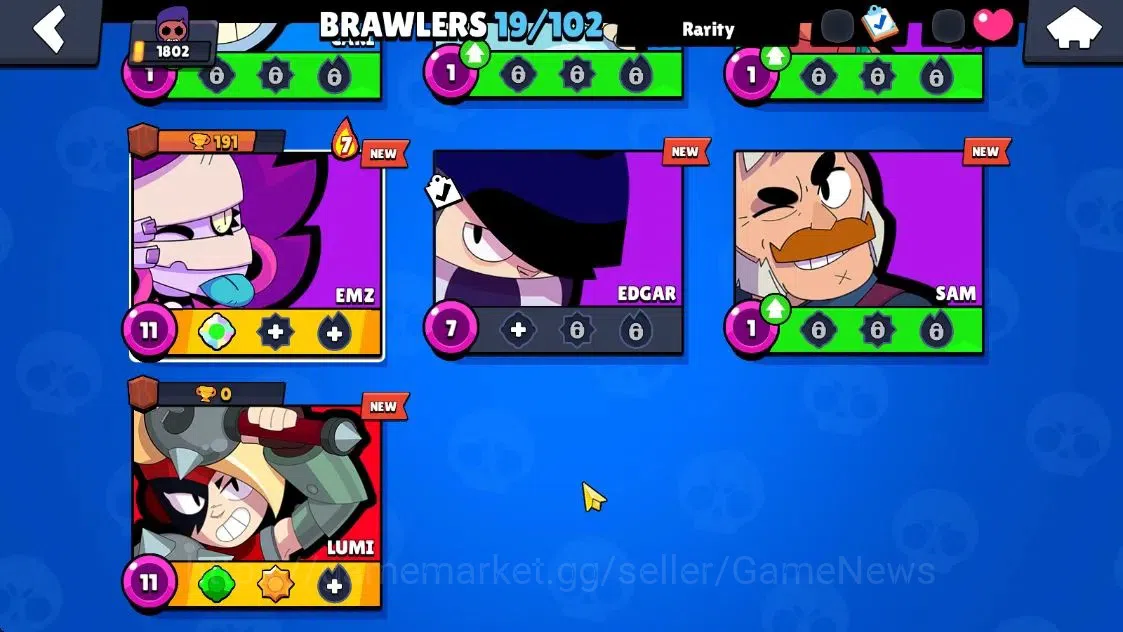 Brawl Stars Accounts 1802Trophy|19 Brawlers 3 Max Lvl [Lumi,Emz,Colt]|14 Skins|1 Legend [Paper Cordel] 1 Myth [Patrol Juju 6