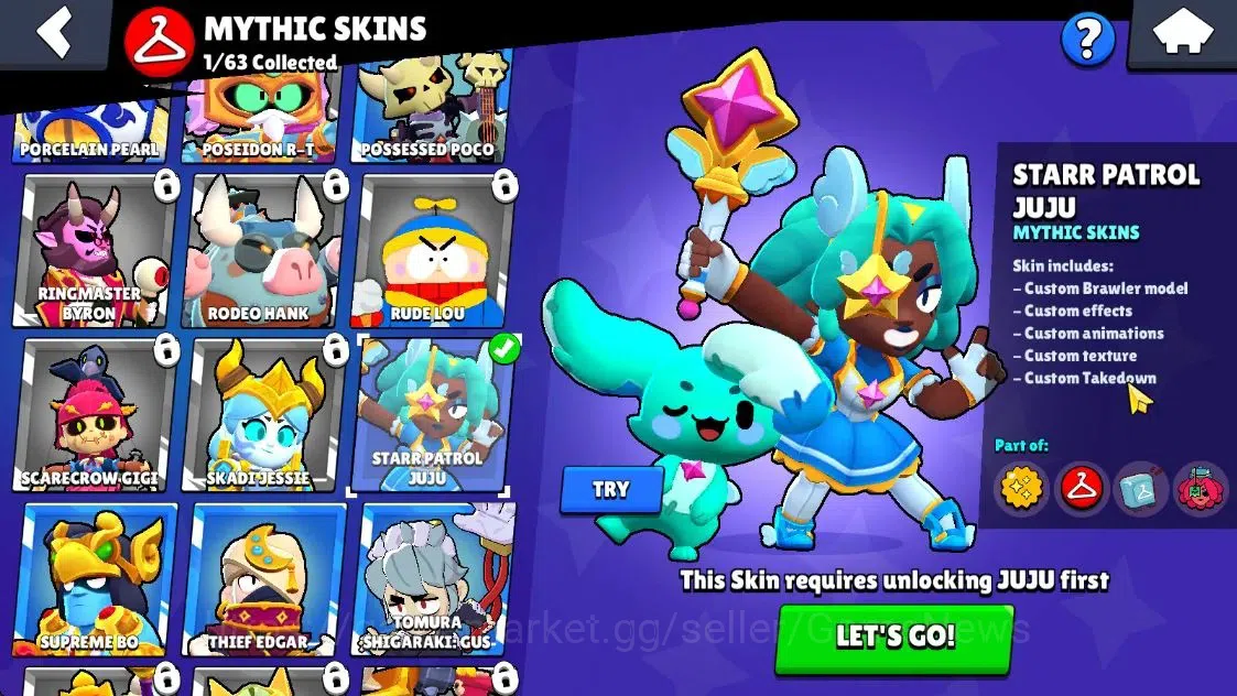 Brawl Stars Accounts 1802Trophy|19 Brawlers 3 Max Lvl [Lumi,Emz,Colt]|14 Skins|1 Legend [Paper Cordel] 1 Myth [Patrol Juju 9