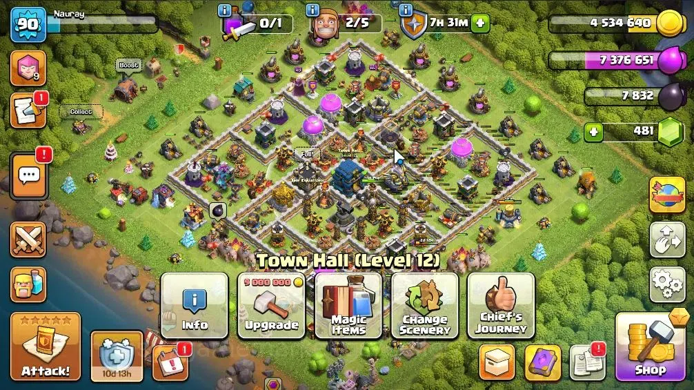 Clash of Clans Accounts High-End Lv 90|TH12-BH5 LV90 | Thropy1606 HH6 | BK50,AQ52,GW21,MP30,RC0 | Gems481 | CN ON|Protect 1