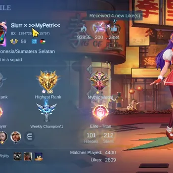 Mobile Legends: Bang Bang Accounts Collector Hero 101|Skin 212|Recall Seal of Anvil|[Guinevere,Karina]KOF,Floryn