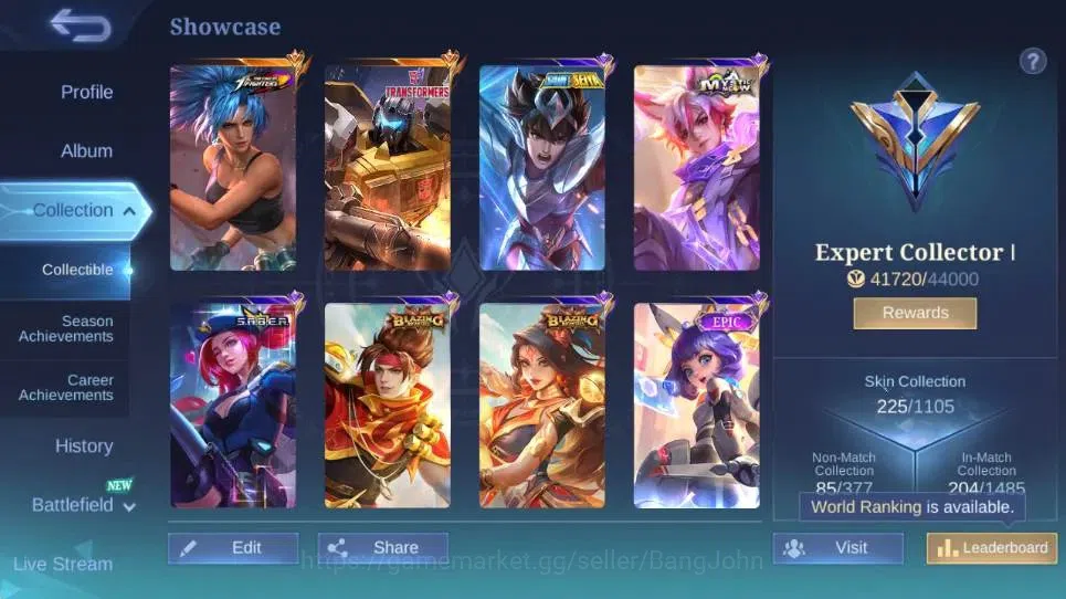 Mobile Legends: Bang Bang Accounts Global|Skin 225|Expert|KOF Karina|Transfromes Roge image 18