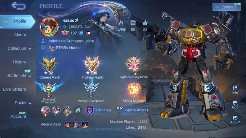 Mobile Legends: Bang Bang Accounts Global|Skin 225|Expert|KOF Karina|Transfromes Roge image 19