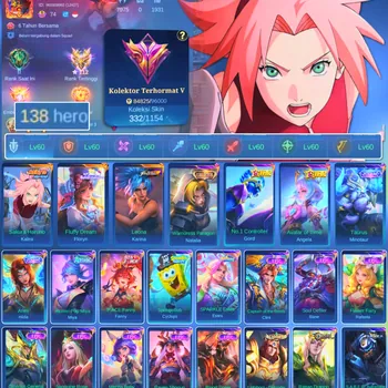Mobile Legends: Bang Bang Accounts Rare Skin HERO 138 SKIN 332 | EMBLEM ALL MAX| KALEA SAKURA | FLUFFY DREAM FLORYN| STAR