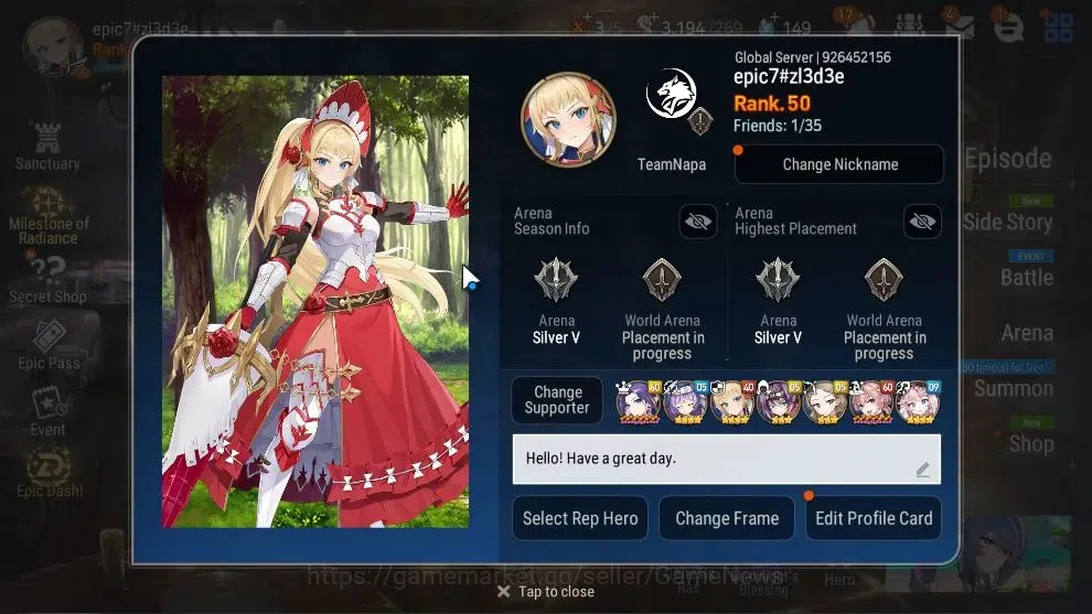 Epic Seven Accounts Starter GLOBAL UnVerif|New Era|5 ML(LOTScales,WOTM Tenebria,ByHwayung,etc)+Ab Fumyr,Setsuka,Etc|Poh 2