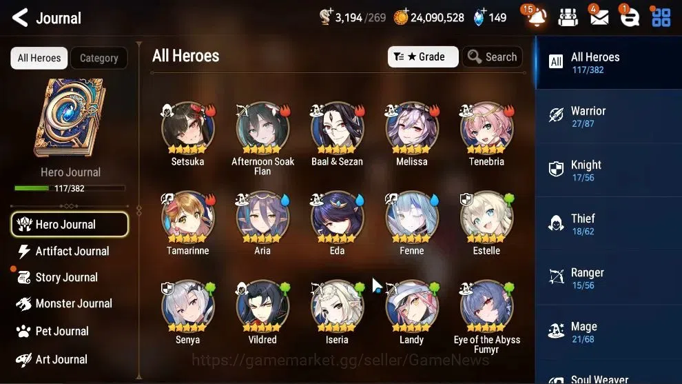 Epic Seven Accounts Starter GLOBAL UnVerif|New Era|5 ML(LOTScales,WOTM Tenebria,ByHwayung,etc)+Ab Fumyr,Setsuka,Etc|Poh 7
