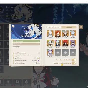 Genshin Impact Accounts Mid Game Asia|AR 56|6Limit+6(*5Wep)|Sandrone,OdetteZibai,Nahida C2|Rate on|Low