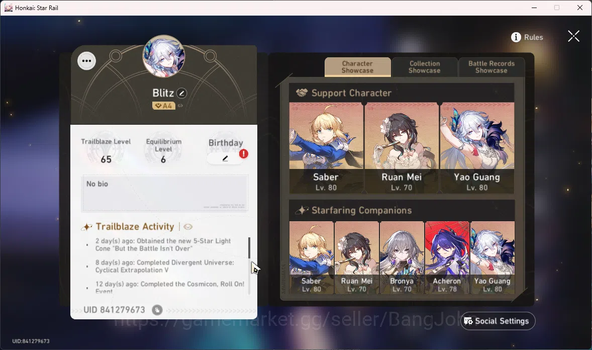 Honkai Star Rail Accounts ASIA | TL 65 | 6 Limit | Yao Guang Saber+sign Ache image 2