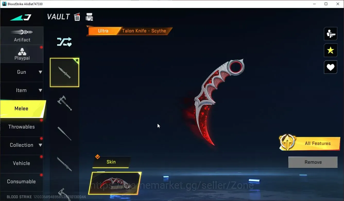 Blood Strike Accounts Others ASIA|1 ULTRA Melee: Talon Knife-Scythe|Legendary Striker : NOVA - Rebel Vague| Bronze 1