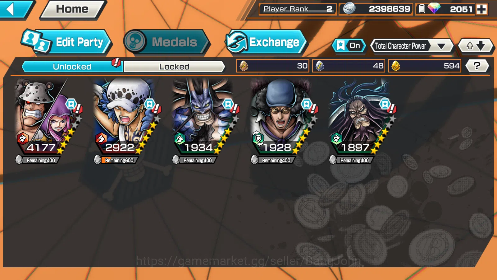 One Piece Bounty Rush Accounts Others GlOBAL | 3EX | RD 2000 | WI Trafargar Law ,Bomo Kaido,BB Kuzan , Rank 2 |OPBR291B 2