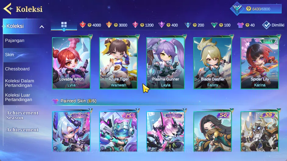 Magic Chess: Go Go Accounts High Honor 115|Bonus MLBB|36 Commander 12 Max|29 Skin|Collector Nana,7 Special,15 Elite|3 10