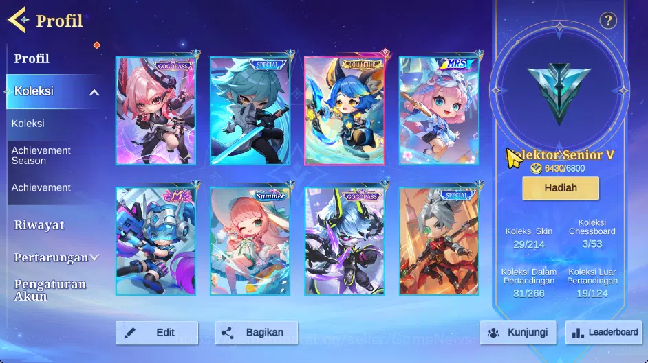 Magic Chess: Go Go Accounts High Honor 115|Bonus MLBB|36 Commander 12 Max|29 Skin|Collector Nana,7 Special,15 Elite|3 4