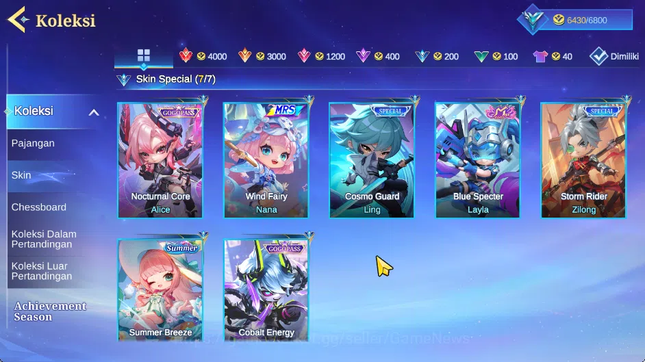 Magic Chess: Go Go Accounts High Honor 115|Bonus MLBB|36 Commander 12 Max|29 Skin|Collector Nana,7 Special,15 Elite|3 8