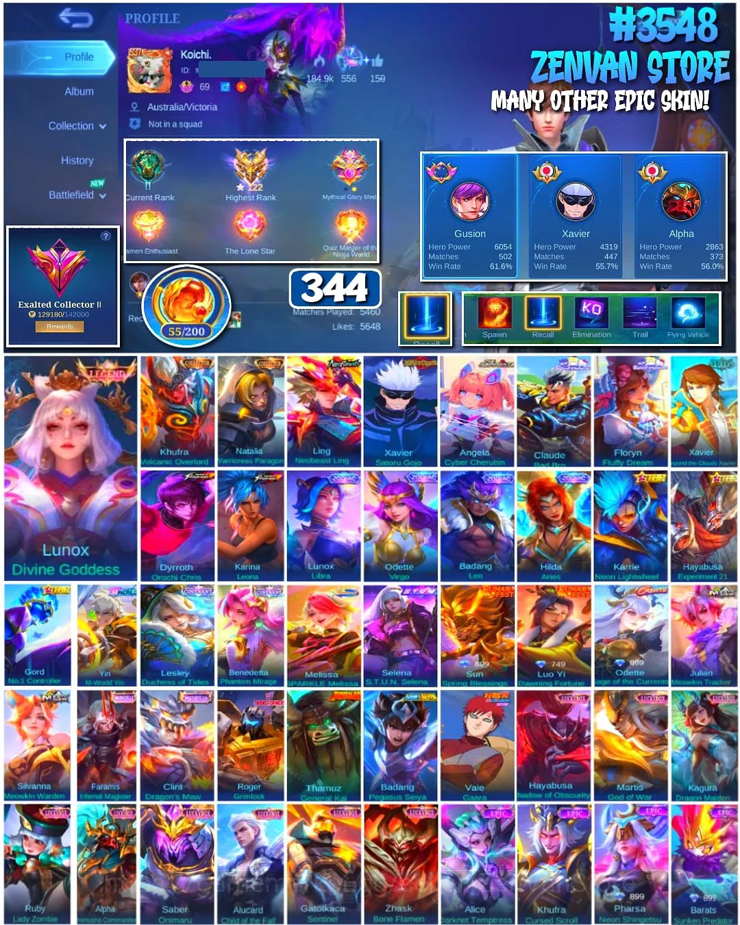 Mobile Legends: Bang Bang Accounts #3548 344 Skins | Legend Lunox | Collector Kufra & image 1