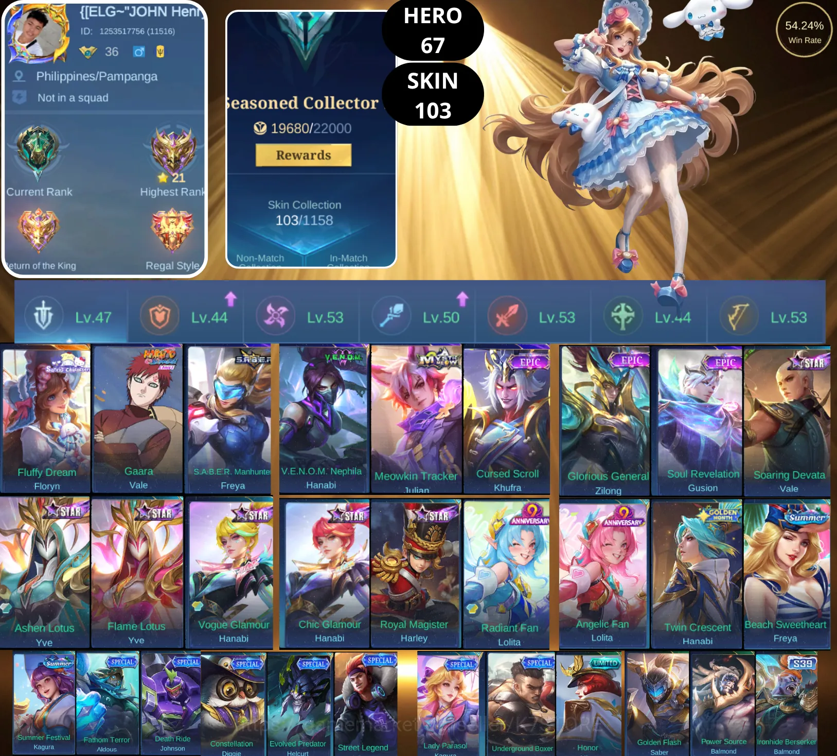 Mobile Legends: Bang Bang Accounts Smurf BEST OFFER | HERO 67 | SKIN 103 | FLORYN SANRIO | VALE NARUTO | FREYA S.A.B.E.R 1