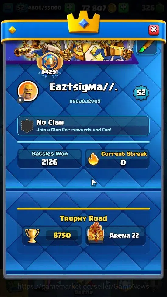 Clash Royale Accounts Lv 52|Trophy 8750|Limited Skin|KTL 14|Card 121|5 H image 3