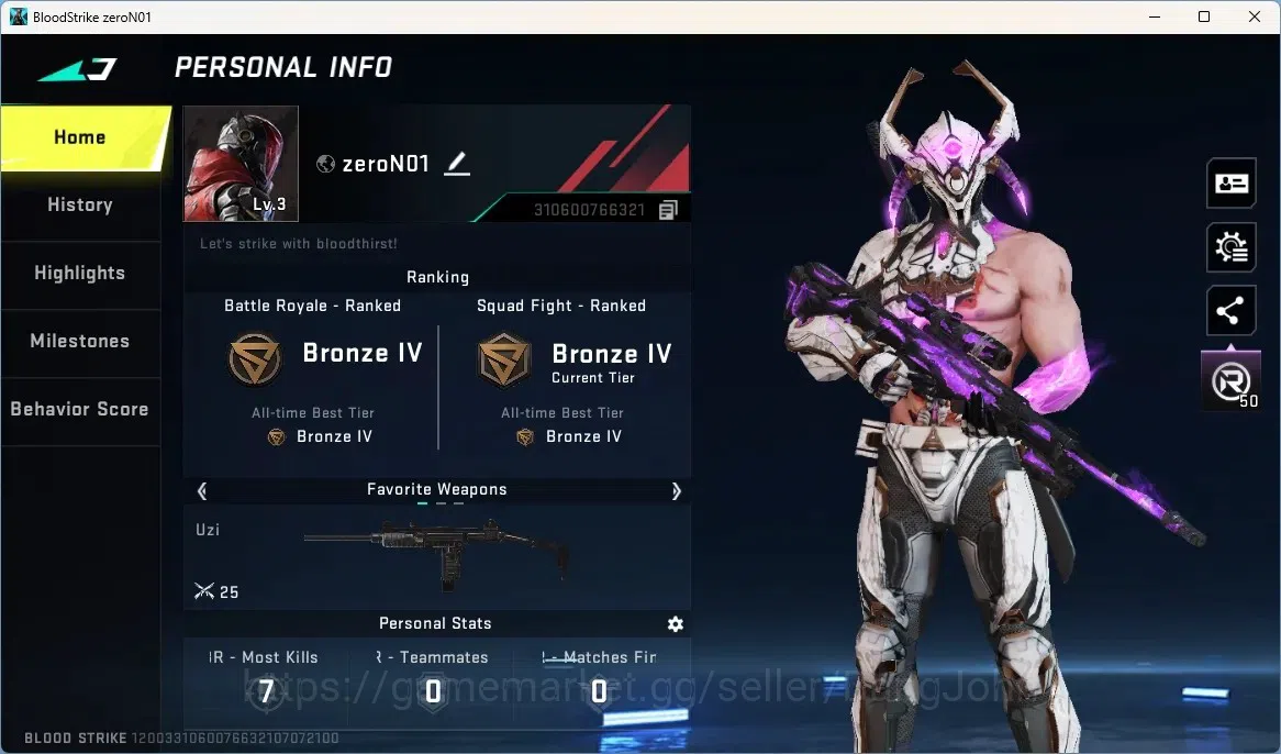Blood Strike Accounts High-End ASIA | 1 ULTRA: ZERO-Nullifier|3 Legendary Guns: Kala,MP155,MCX |Check SS BS1961B 1
