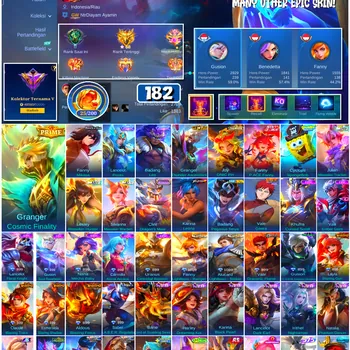 Mobile Legends: Bang Bang Accounts #4464 182 Skins | Fanny Mikasa (ATTACK ON TITAN) | Karina Leona (KOF) | Badang Pegasus