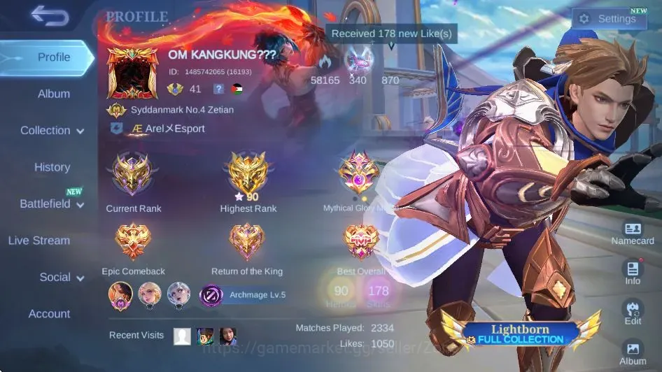Mobile Legends: Bang Bang Accounts Collector H 90|S 178|HighGlory 90|KOF Aurora,Karina|Collector Natalia|2 Lbox|Full 1