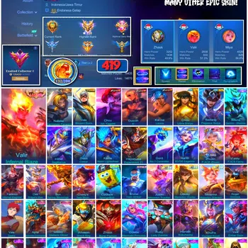 Mobile Legends: Bang Bang Accounts 🔥 #4029 🔥 419 Skins 💎 Legend Valir Infernal Blaze 👑 Exalted Collector II ⚔️ Collector