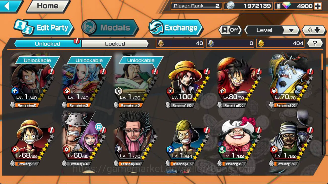 One Piece Bounty Rush Accounts Others GLOBAL | captain shanks, 30 million luffy, cake island jinbe, kuma n boney check ss 3