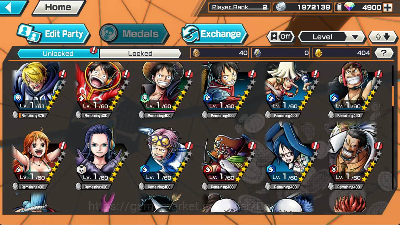 One Piece Bounty Rush Accounts Others GLOBAL | captain shanks, 30 million luffy, cake island jinbe, kuma n boney check ss 4