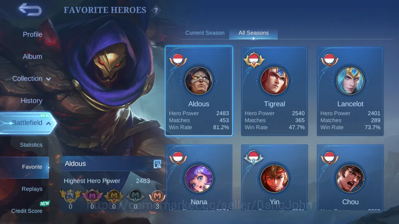 Mobile Legends: Bang Bang Accounts Hero 118 | Skin 190 | Glory | Zodiac Lancelot | Zo image 6