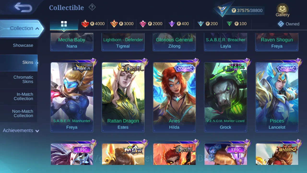 Mobile Legends: Bang Bang Accounts Hero 118 | Skin 190 | Glory | Zodiac Lancelot | Zo image 9