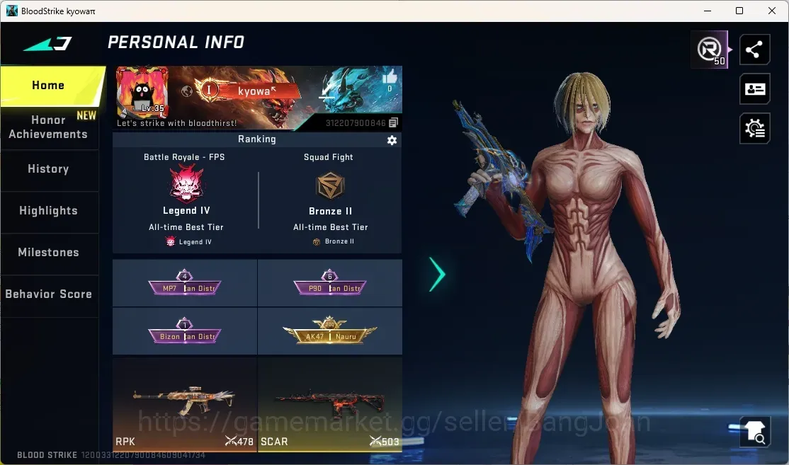 Blood Strike Accounts Collab Skin ASIA|Eternal Gun: MP7-Tidesong|2 Collab Gun|2 Collab Striker|2 Ultra Gun|4 Ultra Striker|1 1