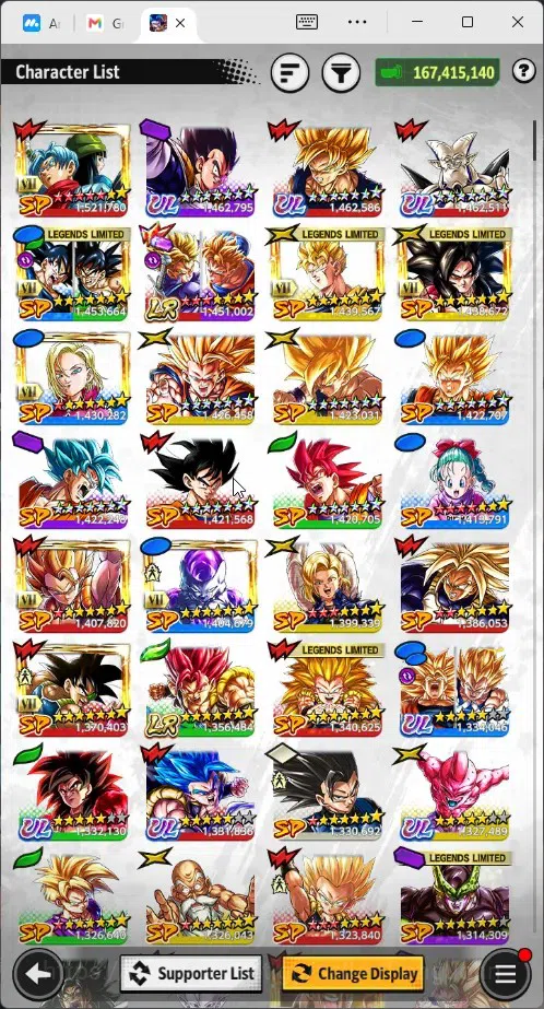 Dragon Ball Legends Accounts High-End Android | Lvl 171|167M Total Power|2.5K CC|2 LR|7 UL|LR Trunks&Gohan,SSG Shallet|UL 18