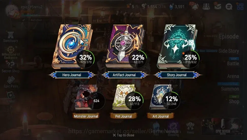 Epic Seven Accounts Starter GLOBAL Unverif|5 ML[BArunka,NM Luna,SP Politis,SE Celine,AVildred]+Zahhak,TA Coli,Ran|PoH 3