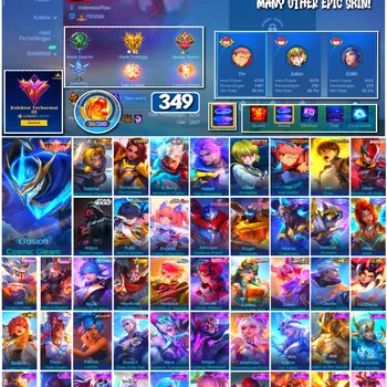 Mobile Legends: Bang Bang Accounts #4318 349 Skins | Gusion Cosmic Gleam (LEGEND) | Yin Yuji Itadori (JUJUTSU KAISEN) | Yin