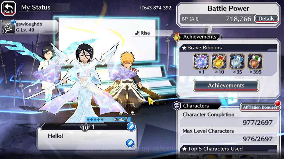 Bleach: Brave Souls Accounts Mid-Tier [GLOBAL]45K Orb|Rukia 10th Anniv,TYBW26(Uryu,Ichigo),Byakuya 2