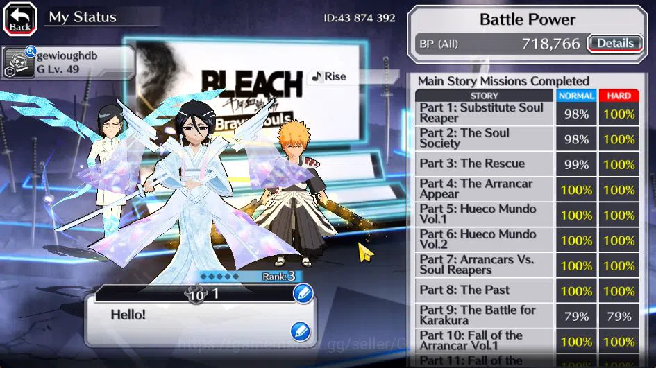 Bleach: Brave Souls Accounts Mid-Tier [GLOBAL]45K Orb|Rukia 10th Anniv,TYBW26(Uryu,Ichigo),Byakuya 4