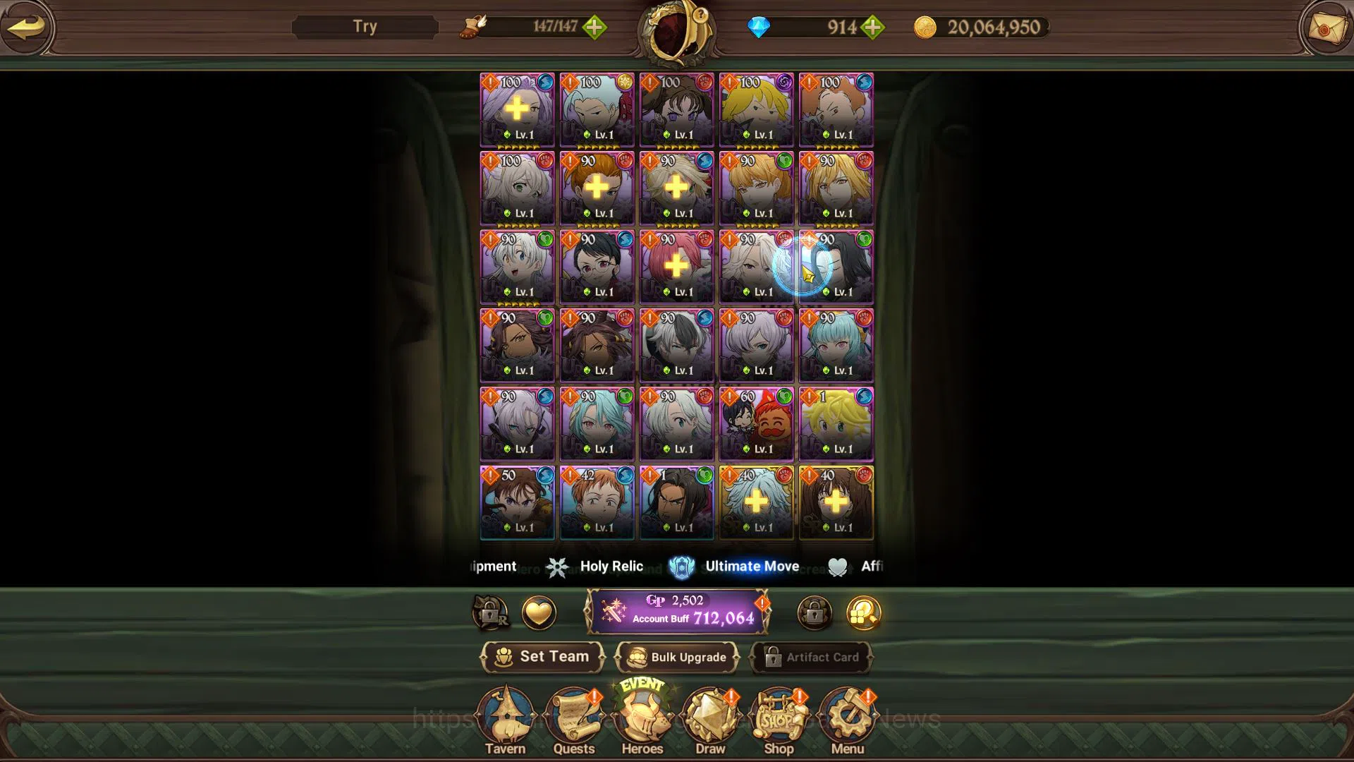 The Seven Deadly Sins: Grand Cross Accounts Starter Asia|712K CC|Starter Ch4|914 DM|2 UR| Merlin&Escanor, Demon King 4