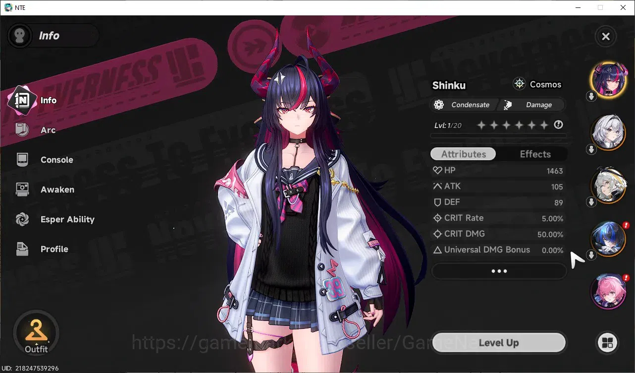 Neverness to Everness Accounts Global NA|HL 3|3 SSR[Shinku+Outfit],DaffodillA1,Hathor|2 Selector|Overcast&Underboss 2