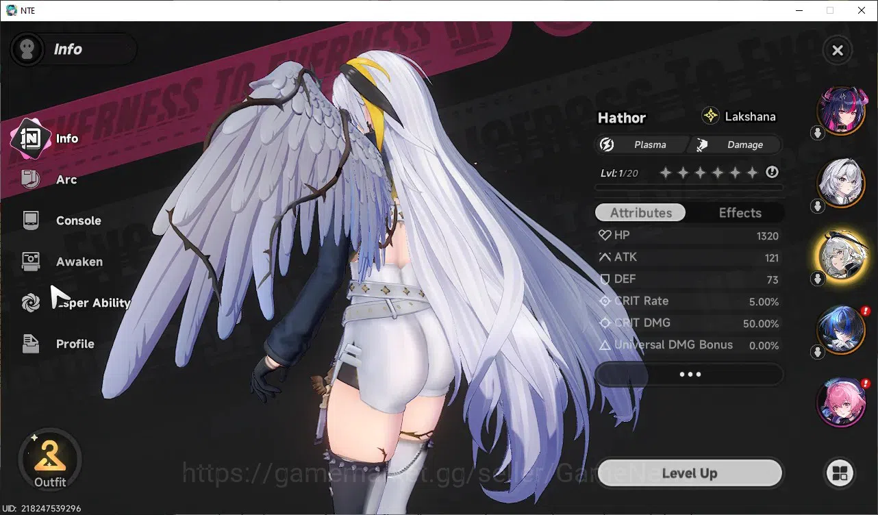 Neverness to Everness Accounts Global NA|HL 3|3 SSR[Shinku+Outfit],DaffodillA1,Hathor|2 Selector|Overcast&Underboss 3