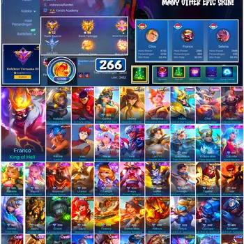 Mobile Legends: Bang Bang Accounts #4454 266 Skins | Franco King of Hell (LEGEND) | Karina Leona (KOF) | Vale Gaara (NARUTO