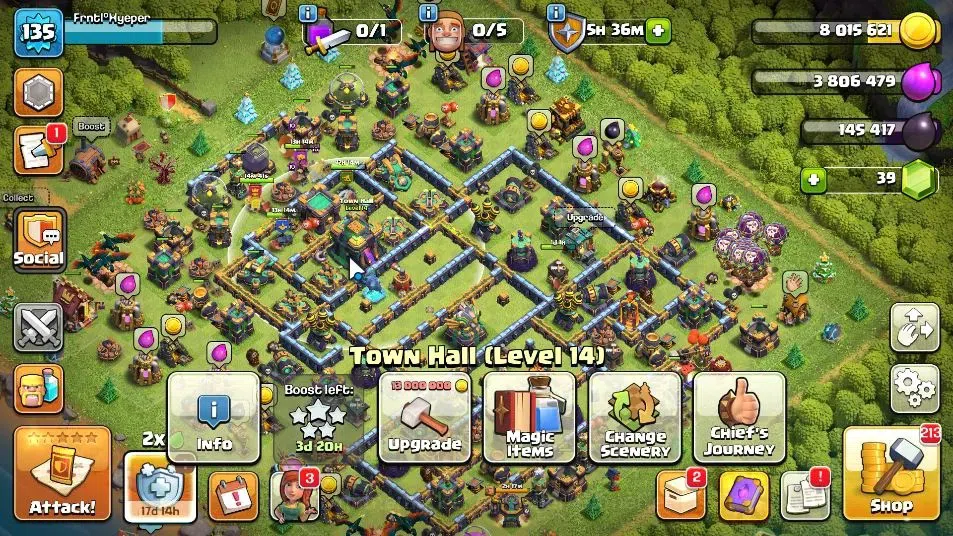 Clash of Clans Accounts High-End TH 14 - BH 7|LV 135|HH 8|Limited Skin|BK 53,AQ 67,GW 37,MP 46,RC 21|BM 5|39 Gems|CN 1